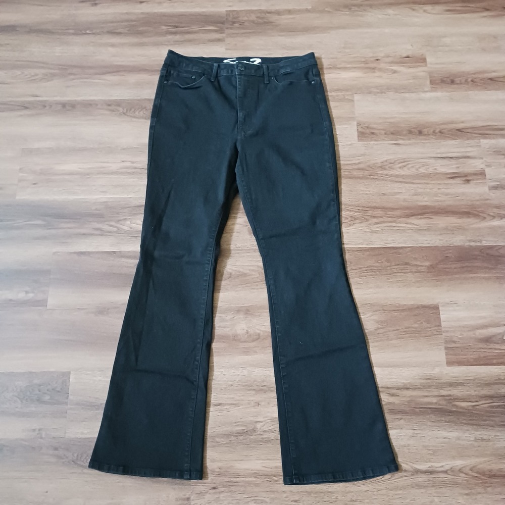Seven7 Women Black Slim Flare High Rise Jeans Size 14 Stretch Denim 32" x 32"